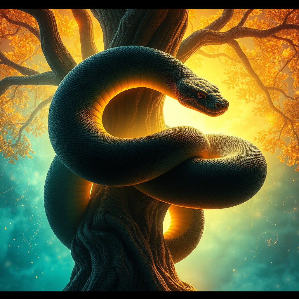 Majestic Python Guarding Ethereal Tree
