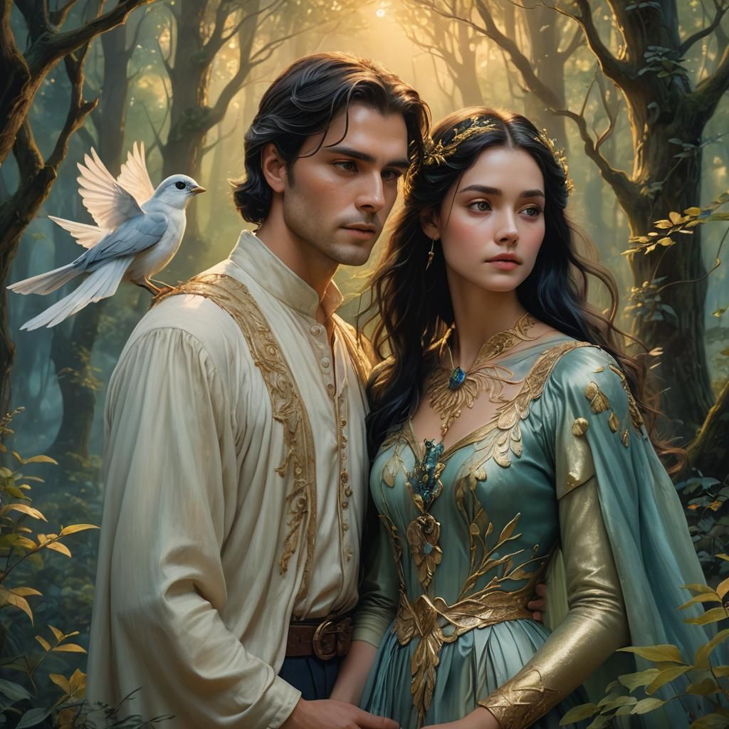 Enchanted Forest Couple in Dreamlike Twilight