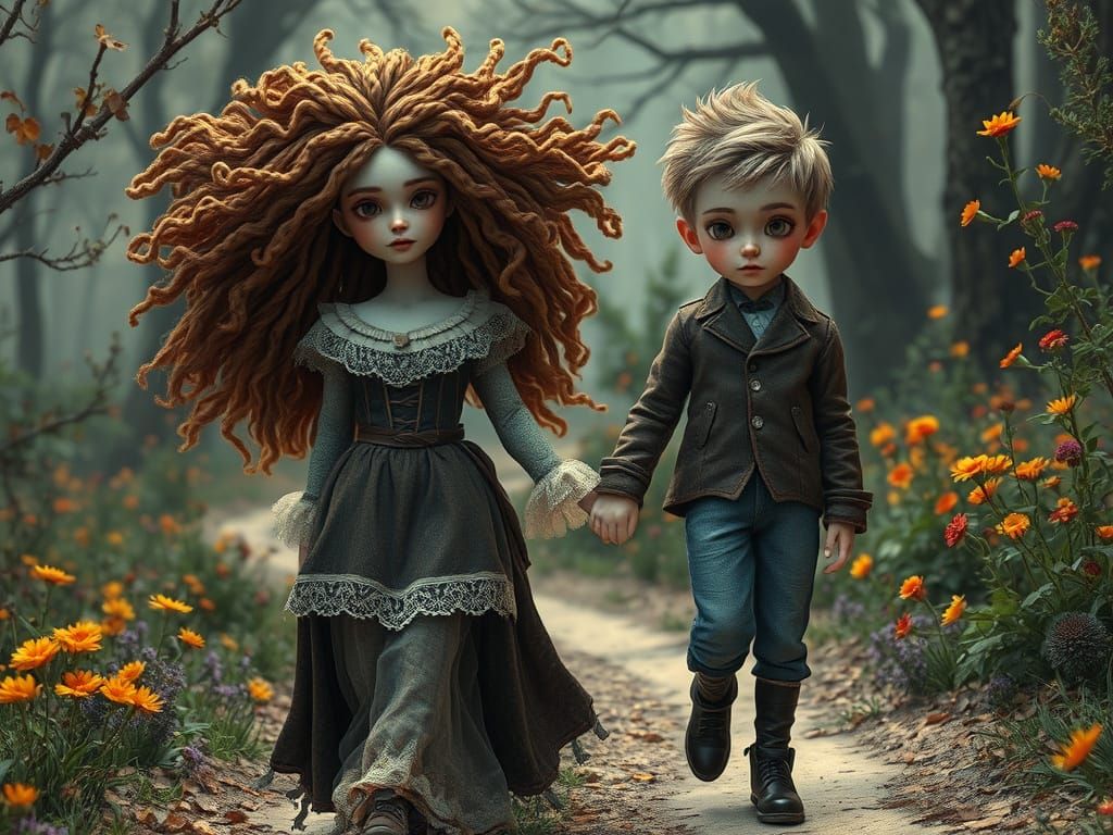 Ethereal Victorian Children in Whimsical Surrealist Landscap...