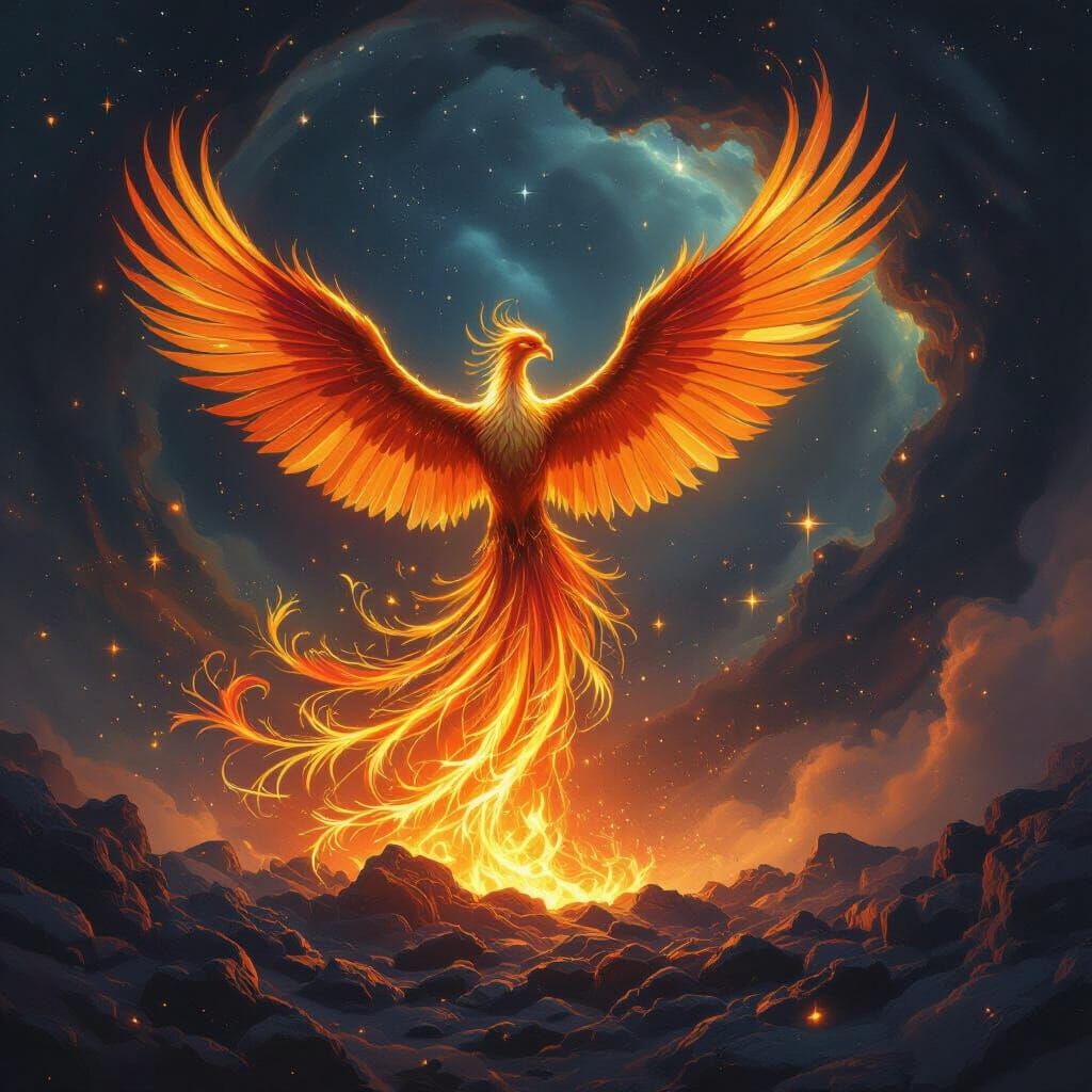 Phoenix Rising: Iridescent Feathers in Epic Fantasy Style
