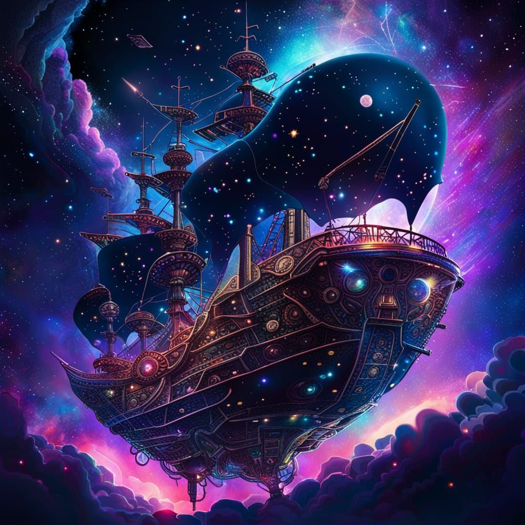 Space Pirate Ship Sailing Through Milky Way