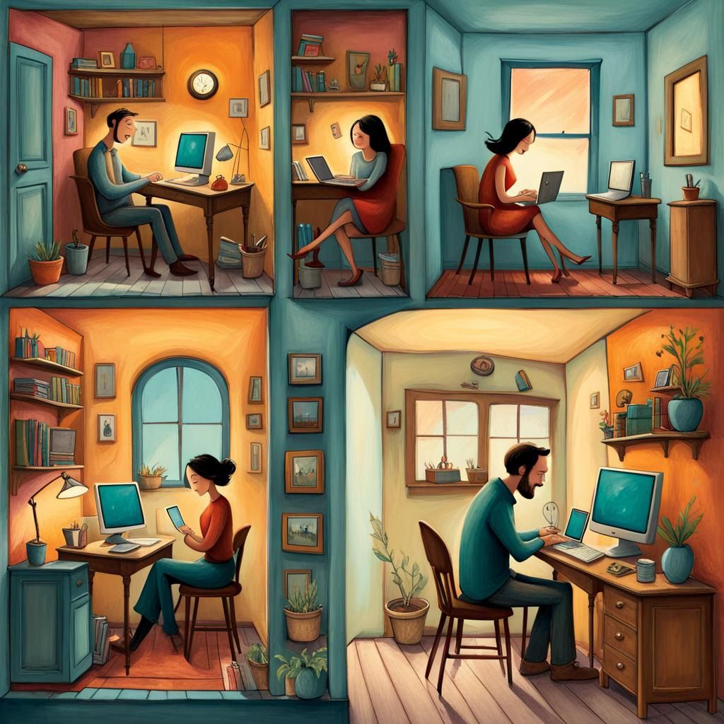 Charming Illustration of a Whimsical Online Romance