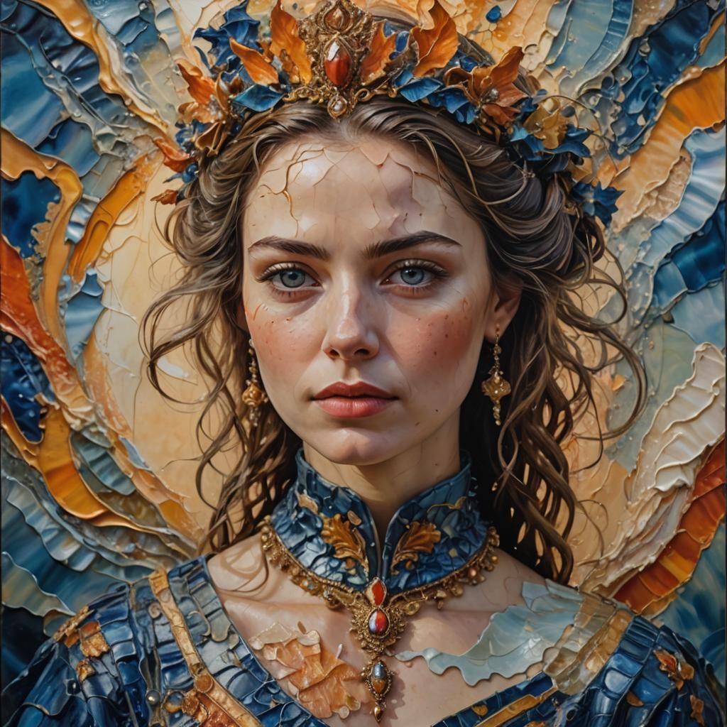 Royal Encaustic Portrait in Whimsical Chaos