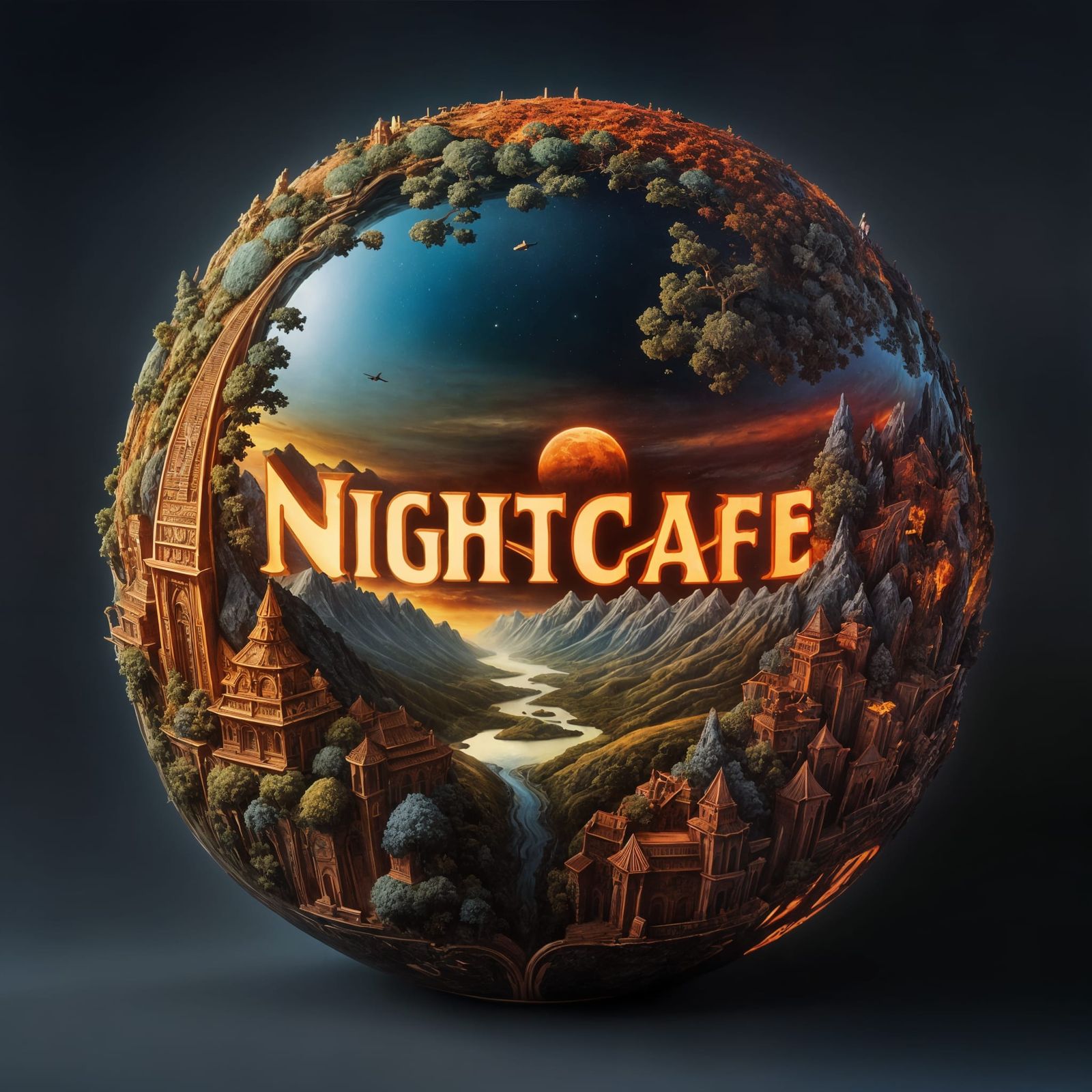 Utopian Planet Kingdom with NightCafe Sign