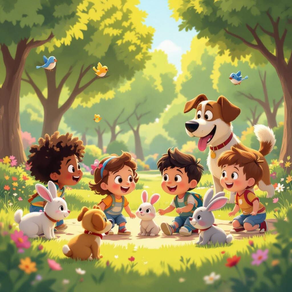 Children and Animals Play in a Cheerful Pixar Animation