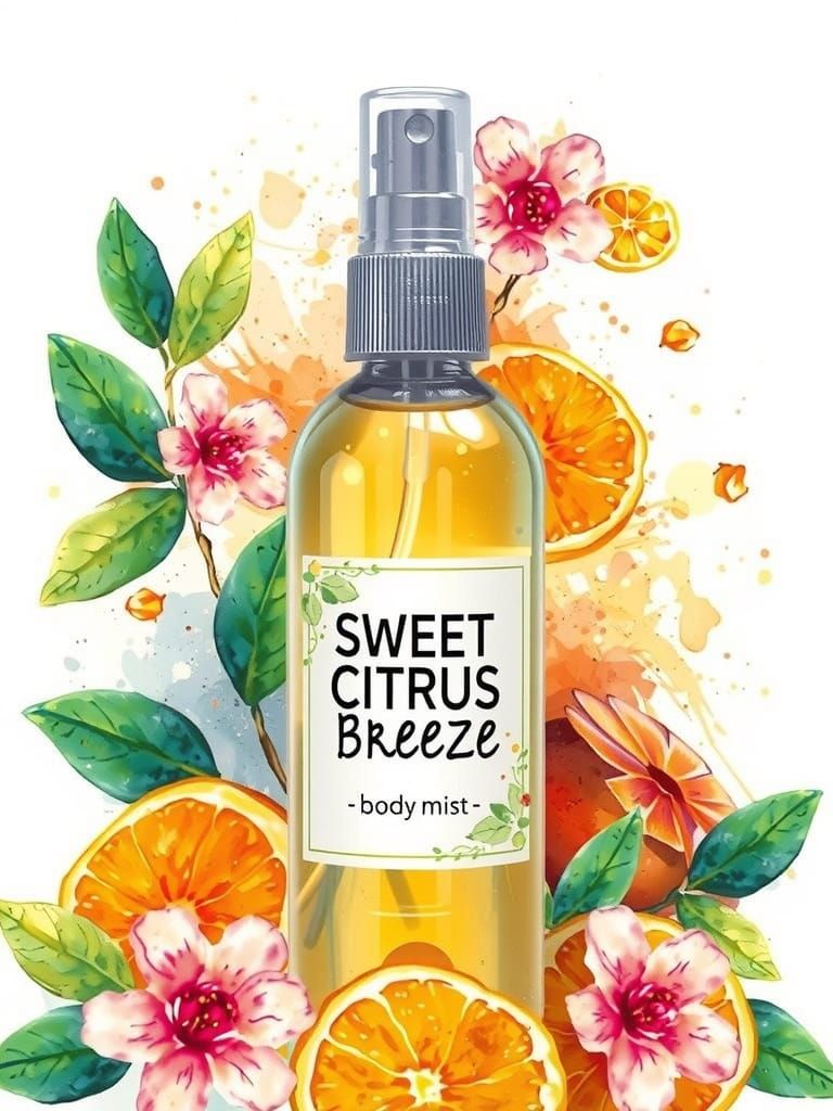 Hyper Realistic Body Mist in a Citrus Garden Scene
