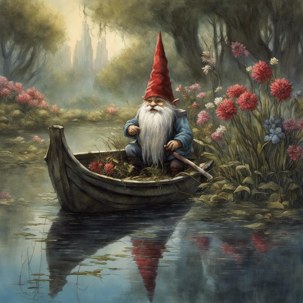 Gnome in Rowboat Fantasy Matte Painting