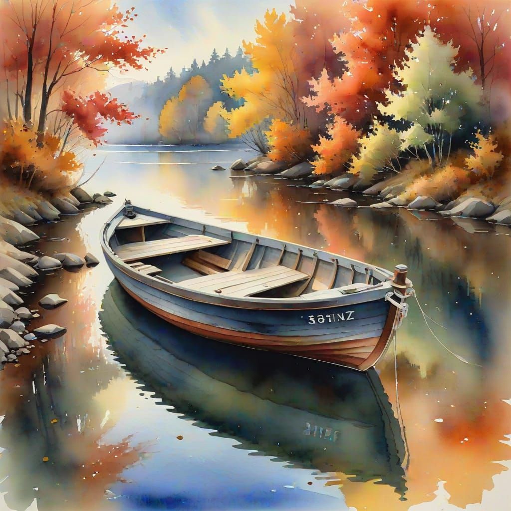 Autumnal Watercolor Boat