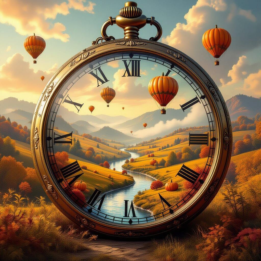 Miniature Autumn World Inside Ornate Pocket Watch