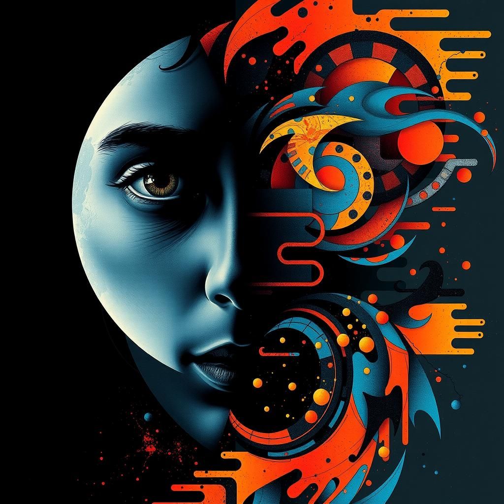 Mysterious Face with Hidden Layers in Retro HDR