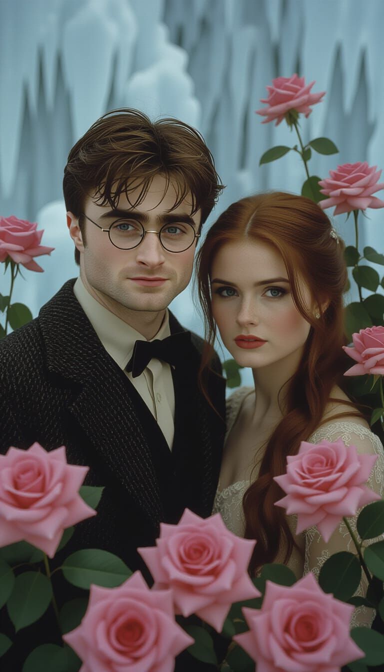 Icy Roses Embrace: Cinematic Film Still