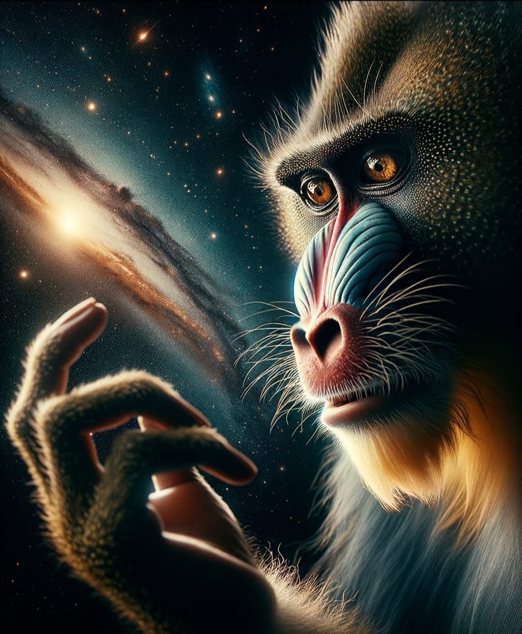 Mandrill Contemplates Existence in Outer Space