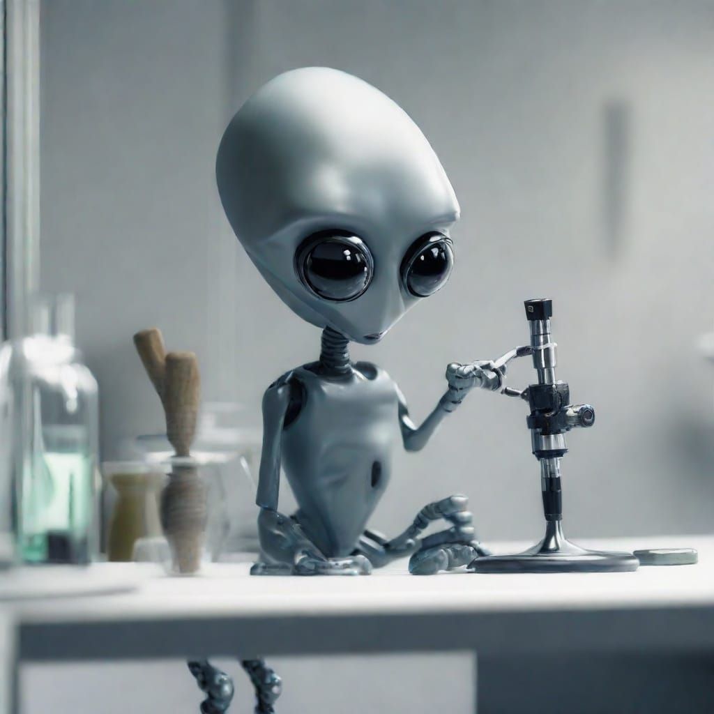 Grey Alien Scientist with Reflected Image