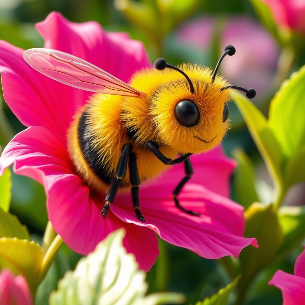Bee on Hibiscus Flower in Bee Movie Animation Style