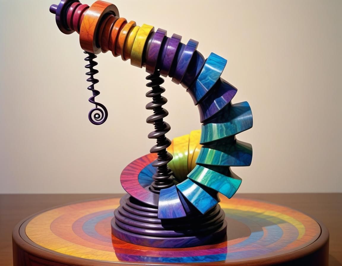 Rainbow Corkscrew Sculpture in Psychedelic Art Style