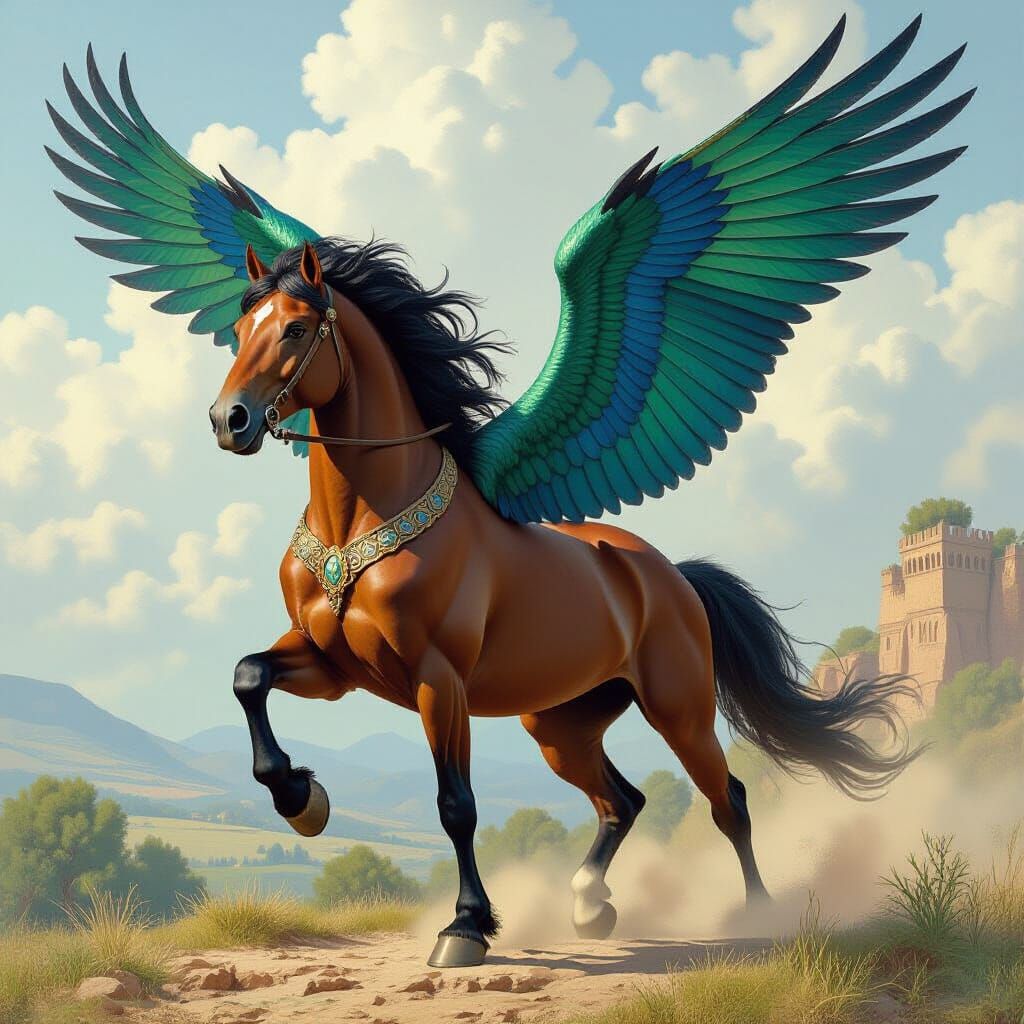 Majestic Hybrid Hippogriff with Iridescent Plumage