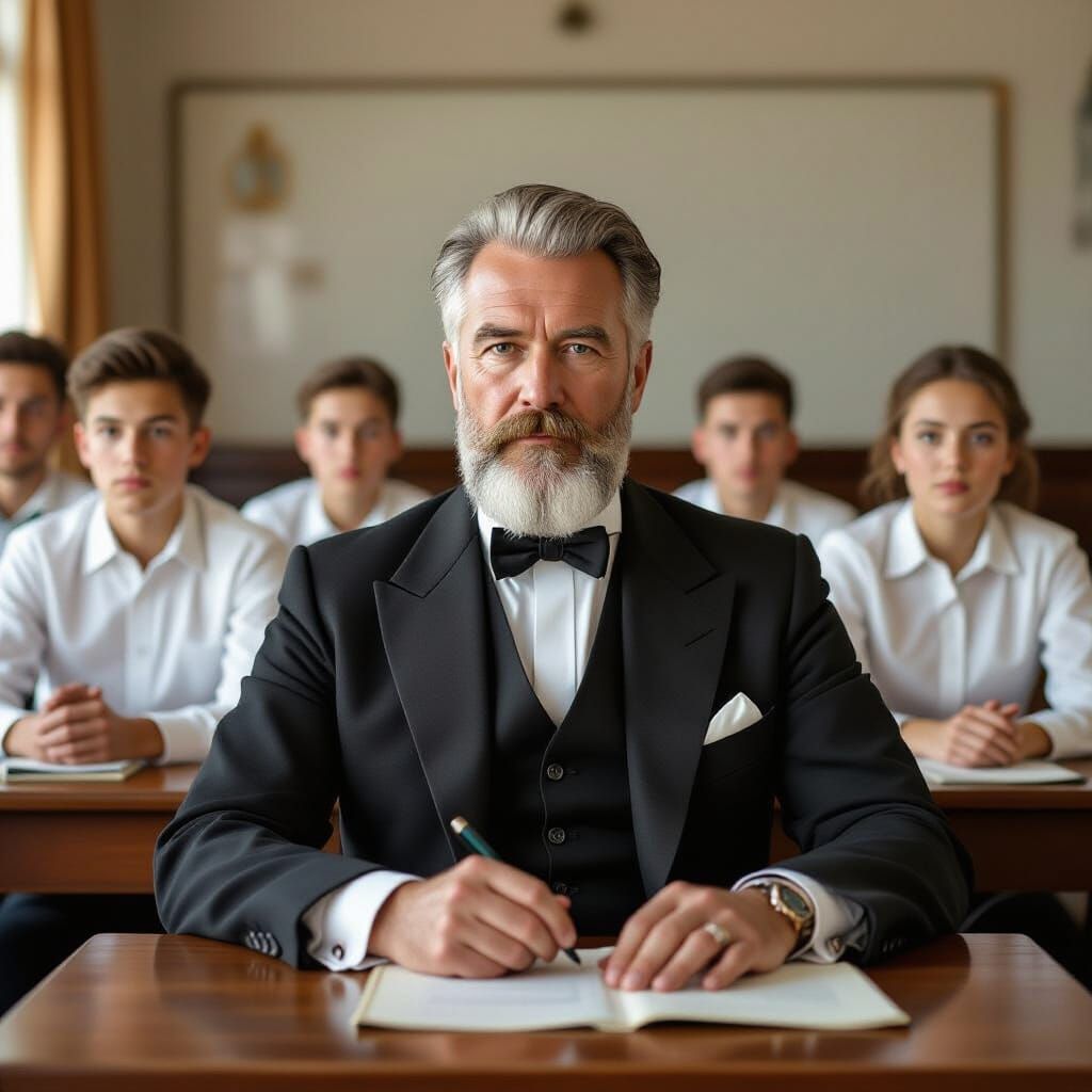 Henri Fayol in Modern Classroom with Students, Oil Painting ...