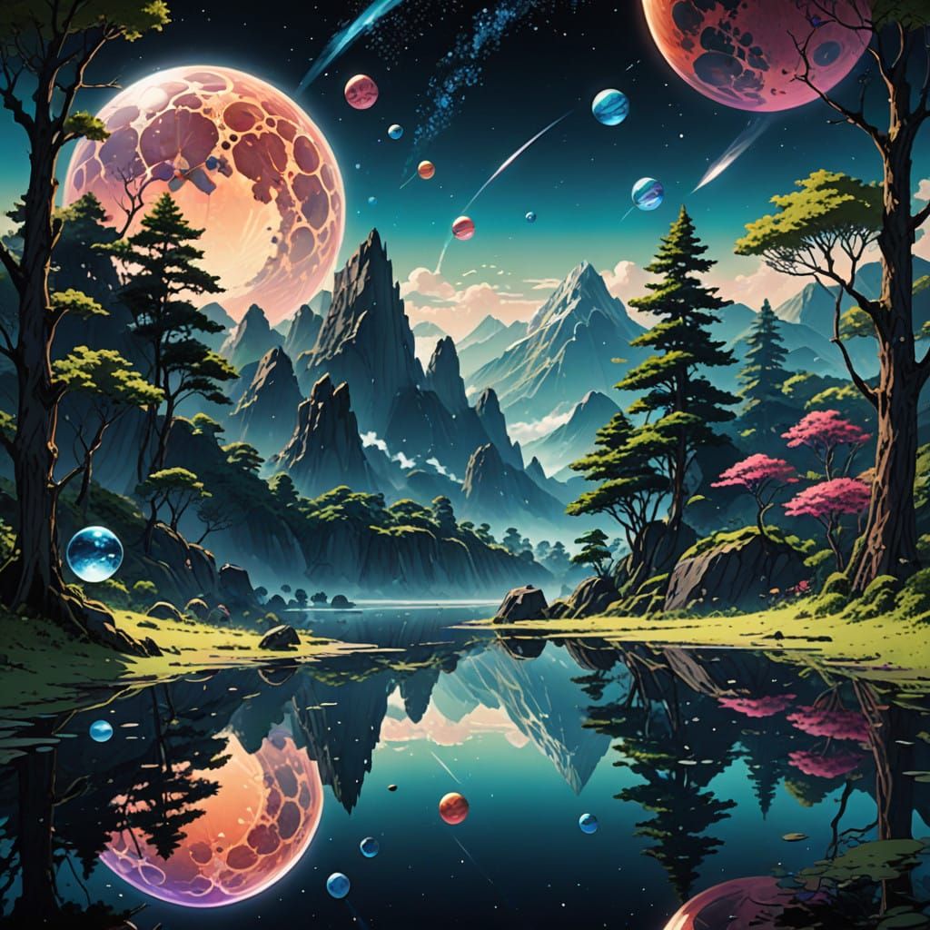 Surreal Cosmic Marbles Containing Miniature Ecosystems