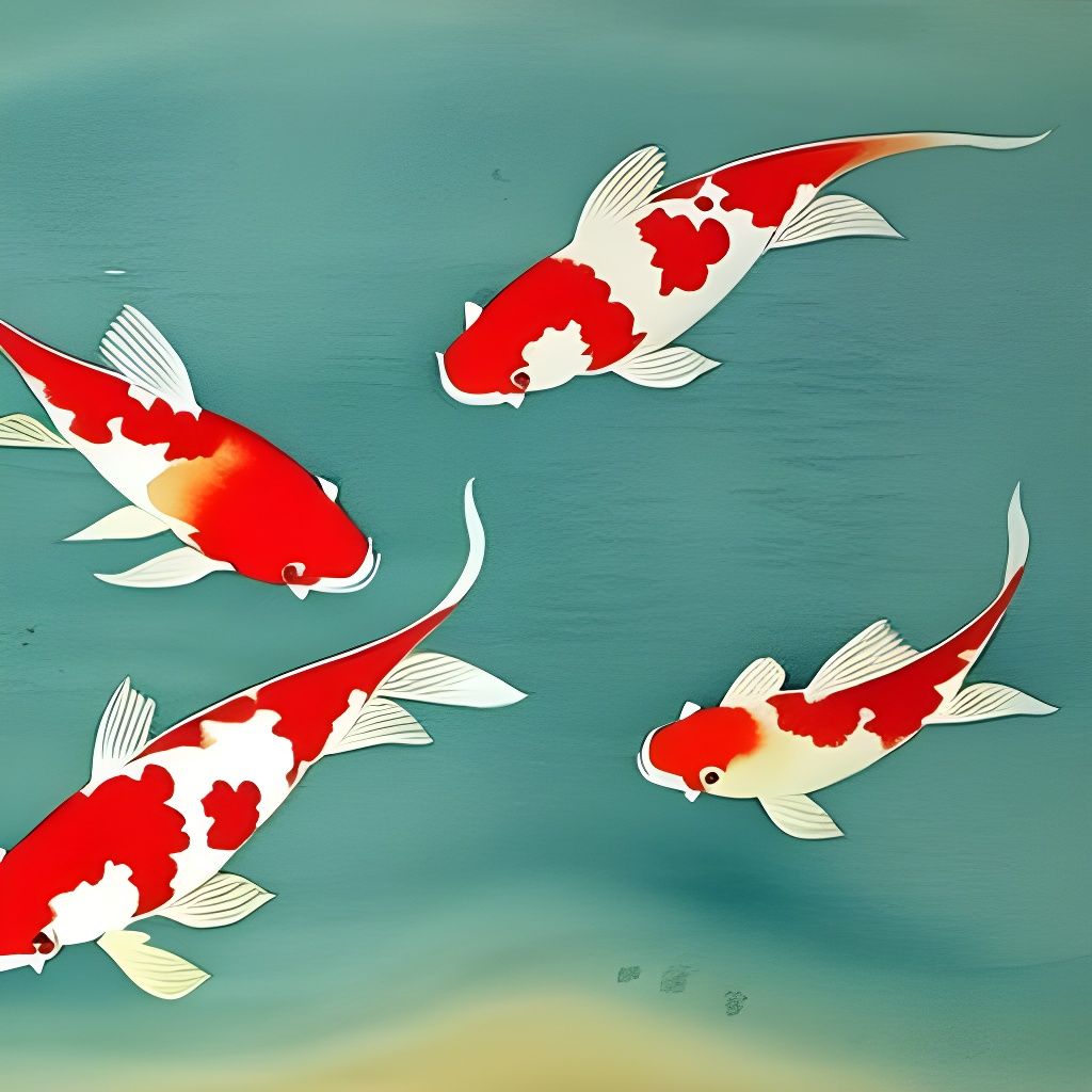 Koi Fish Pond Watercolor in Chinese Art Style