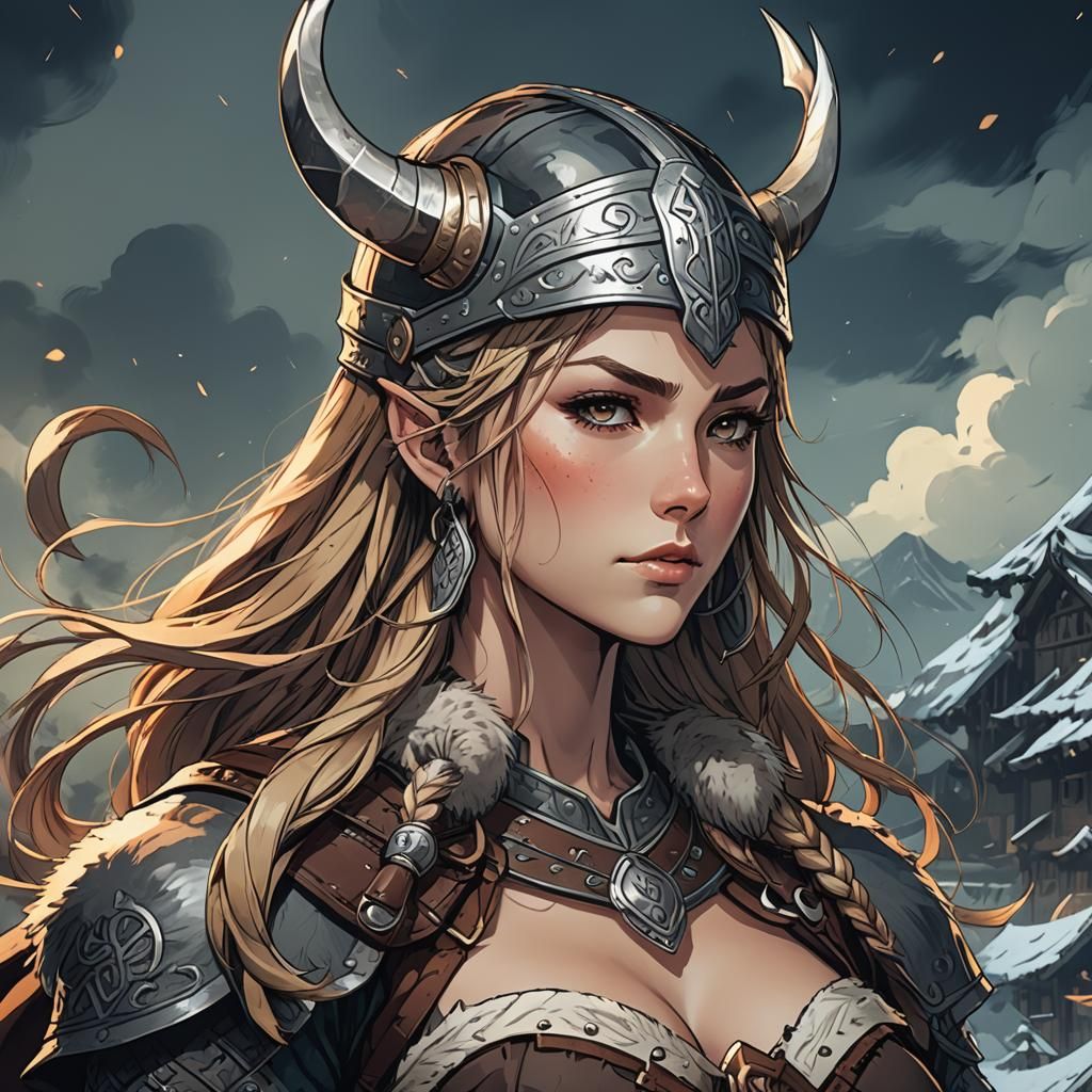 Anime-Style Viking Woman: Cel-Shaded Masterpiece