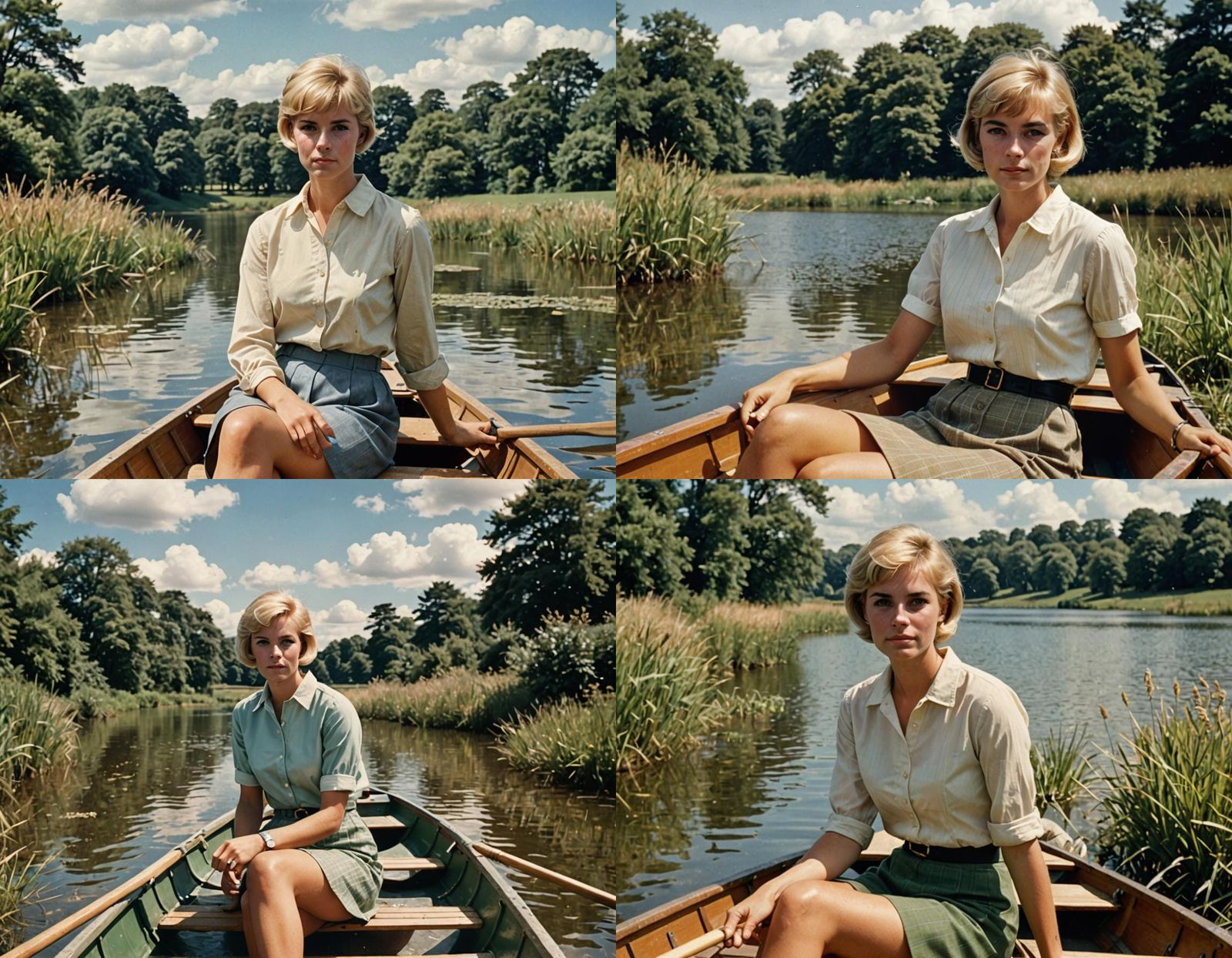Hyperrealistic 1960s Woman Boating on Sunny Lake