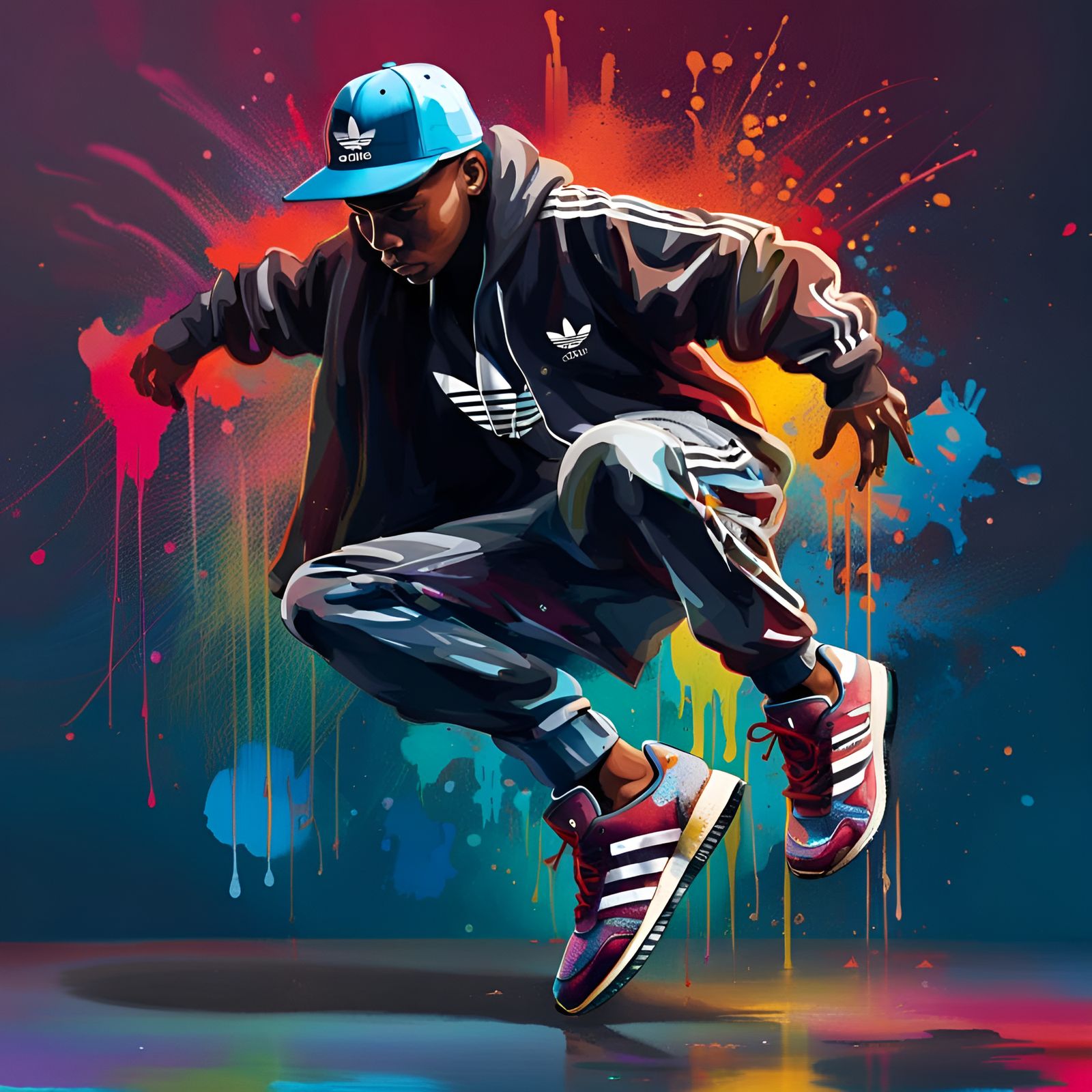 Dynamic Hip Hop Dancer in Graffiti Street Art