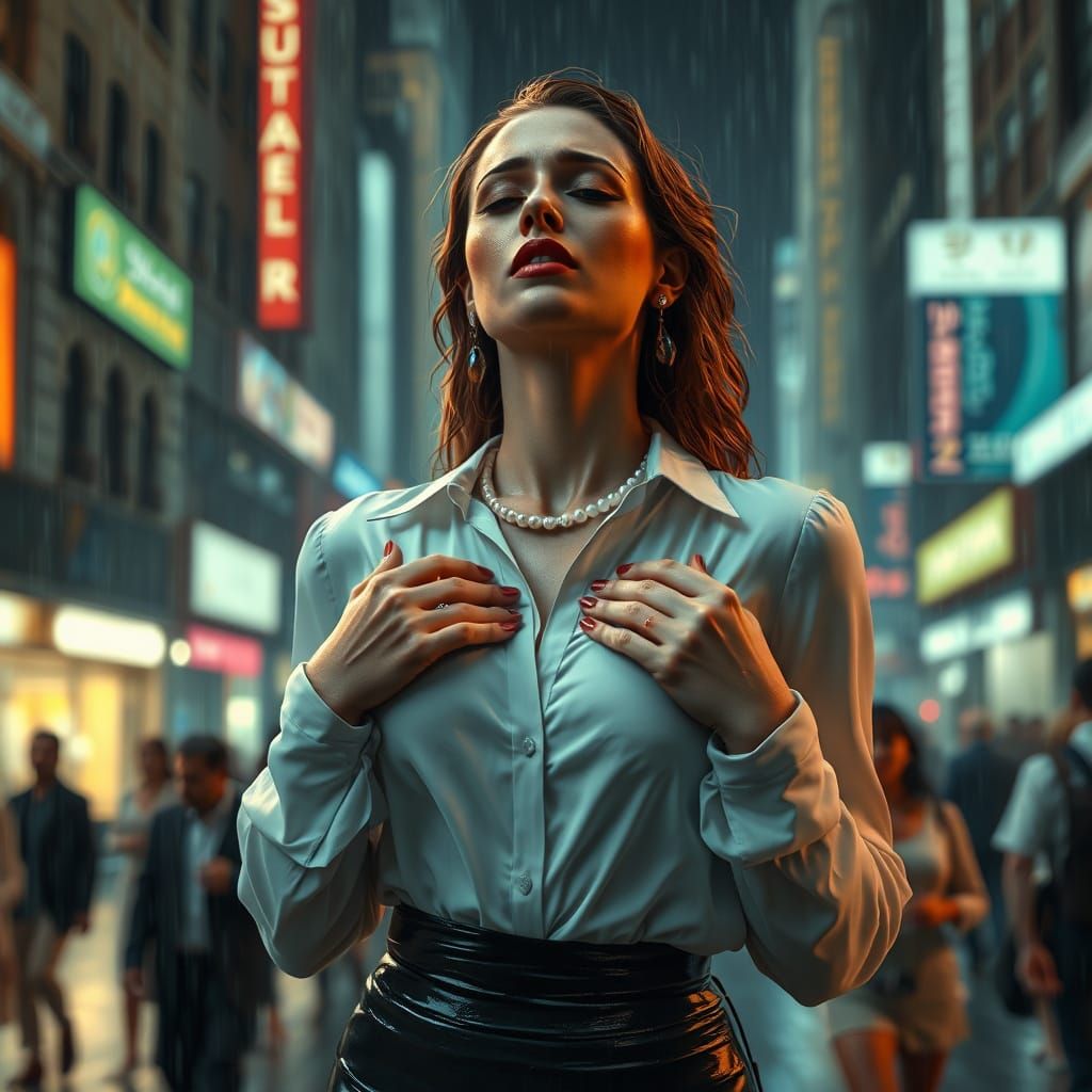Adele Crying in the Rain: 3D Cinematic Art