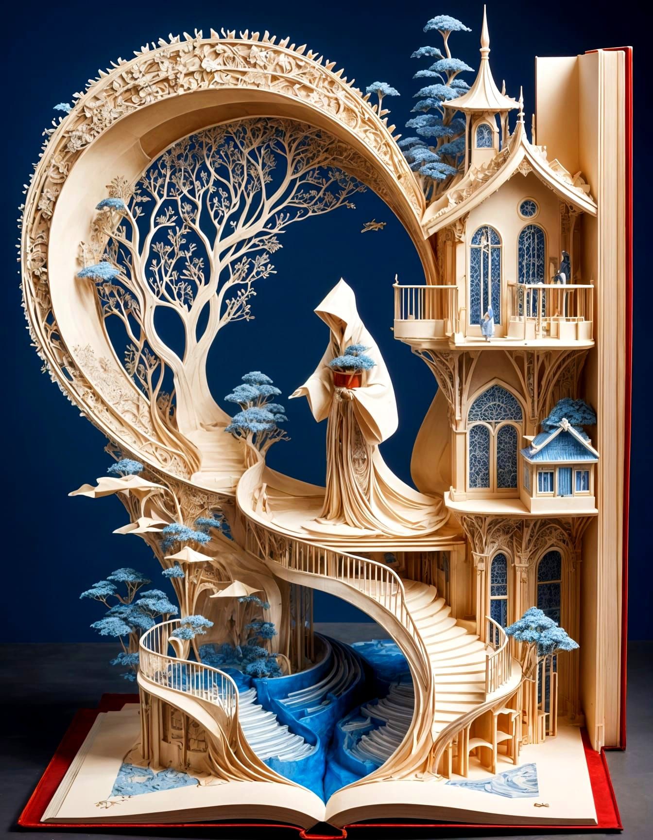 Paper Sculpture Figure in Miniature Cityscape