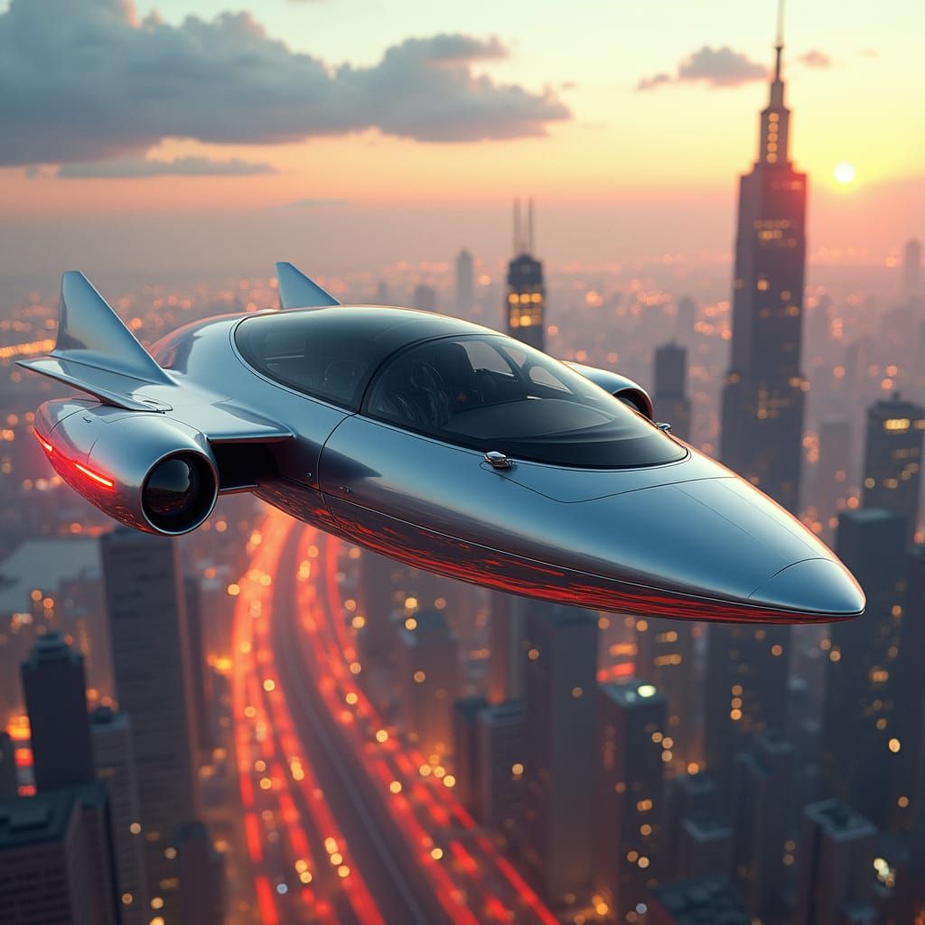 Futuristic Hovercraft Speeds Through Neon Cityscape