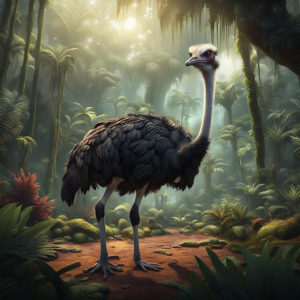 Ostriches in a Jungle: Detailed Matte Painting