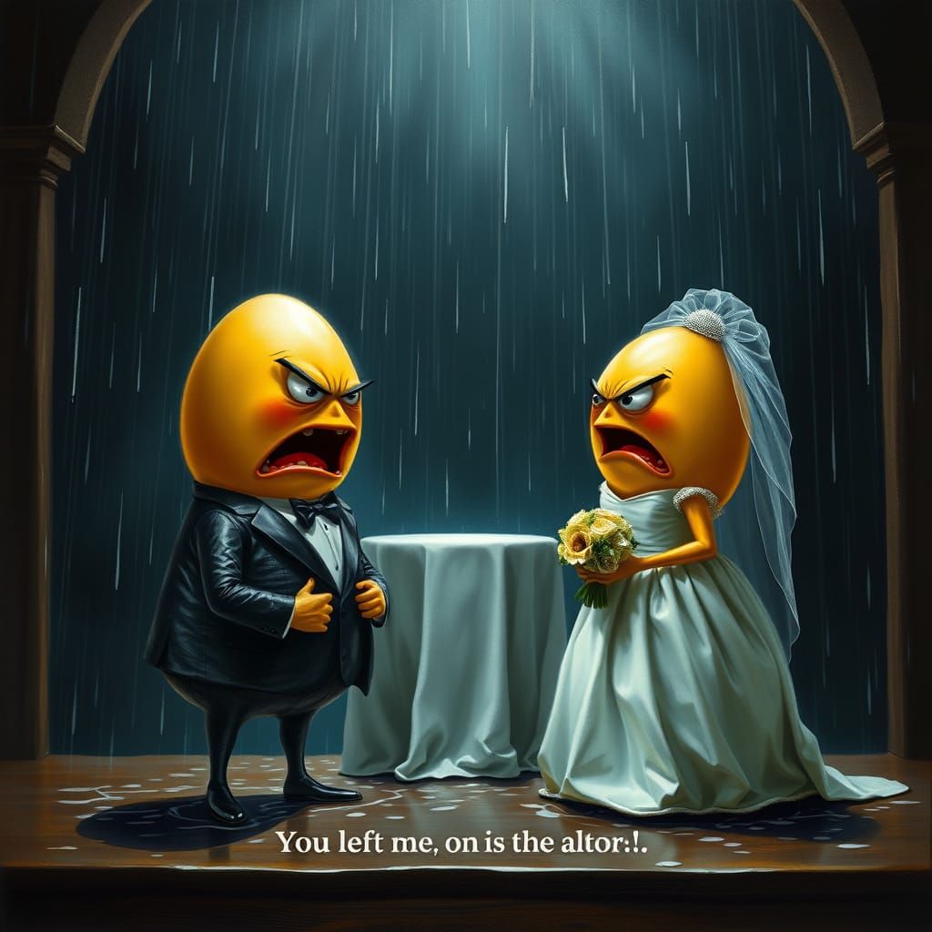 Angry Egg Couple's Wedding Meltdown in Stormy Downpour