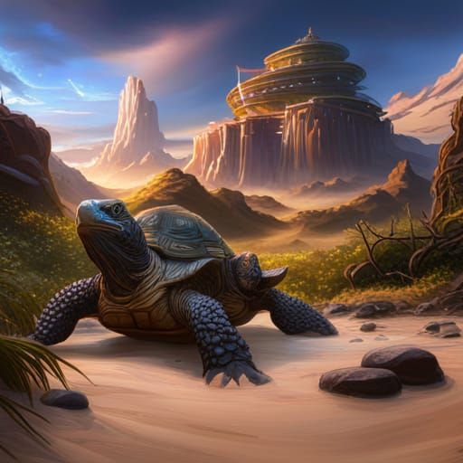 Fantastical Tortoise in Detailed Matte Painting