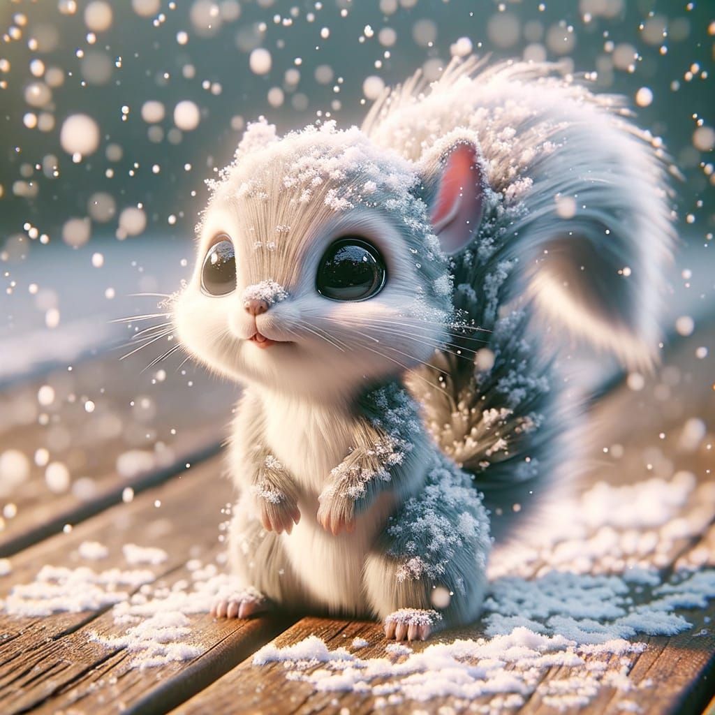Snowy Baby Happy Squirrel