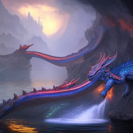 Dragon of Water and Fire: Detailed Matte Painting