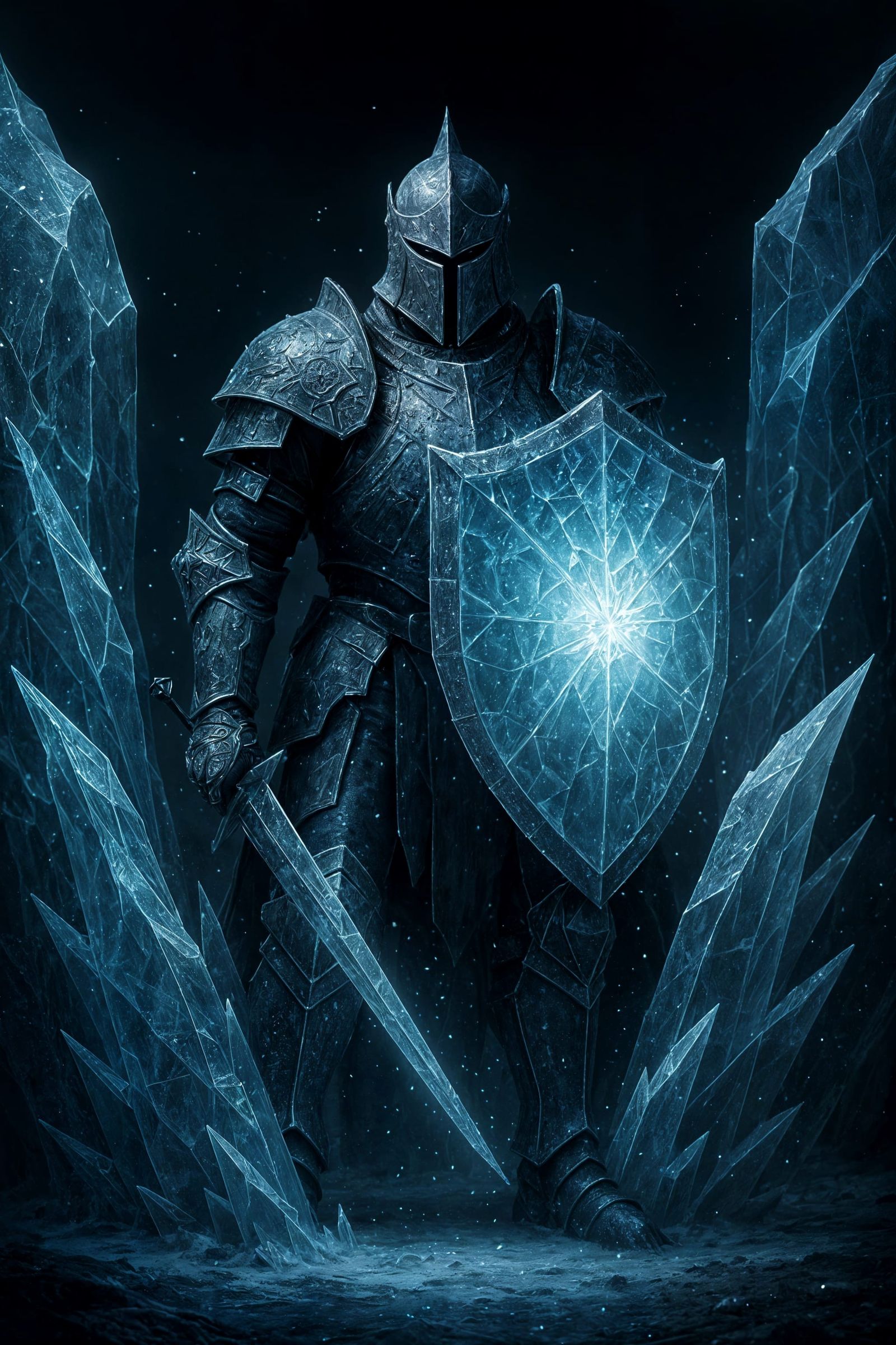 Frost Knight with Ice Shield Digital Artwork