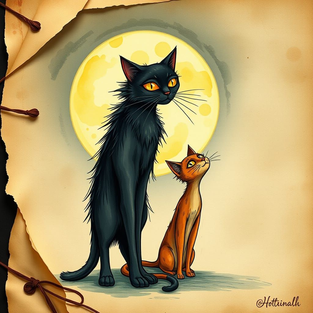 Enchanting Modigliani Cats in Golden Age Whimsy