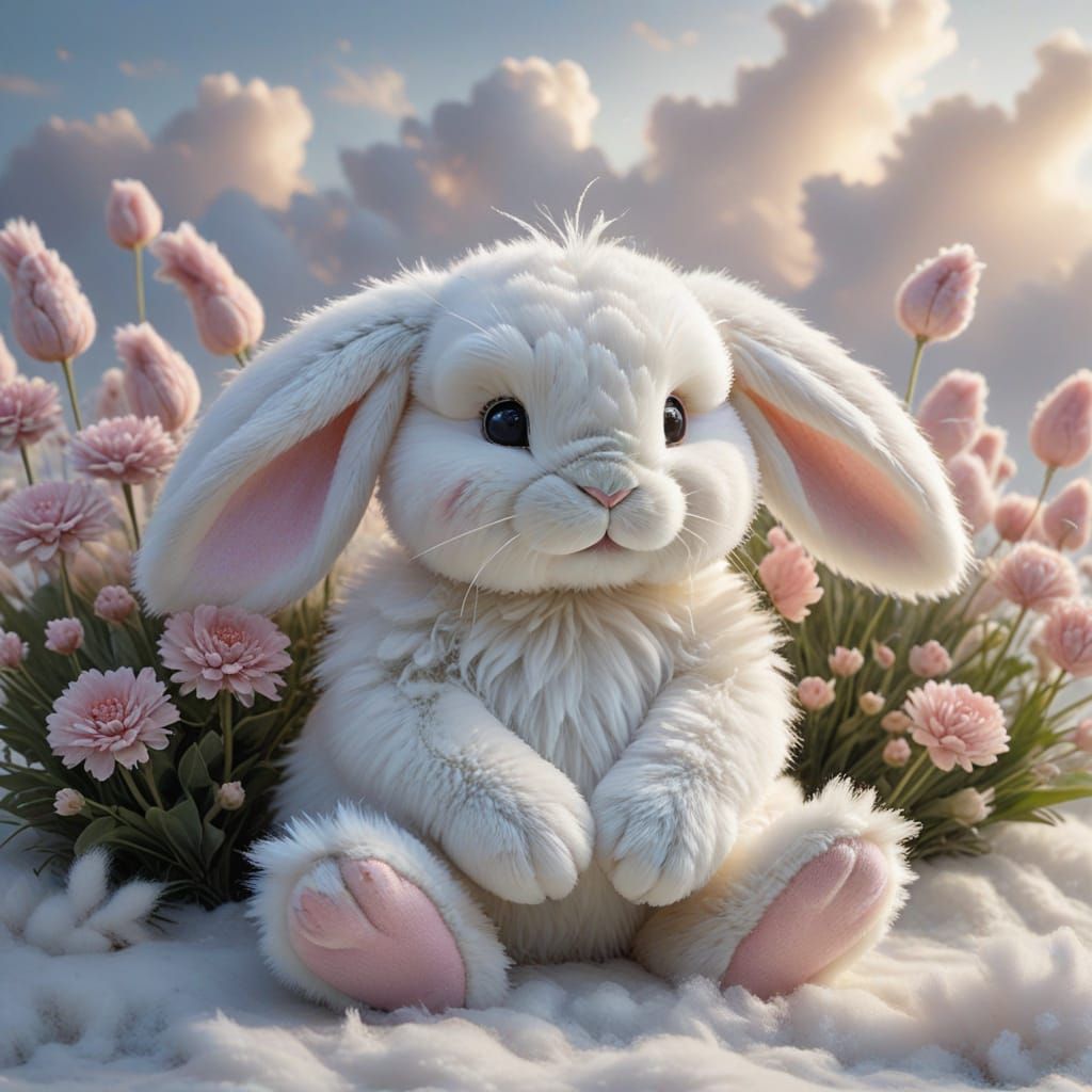Whimsical White Bunny in a Dreamy Landscape