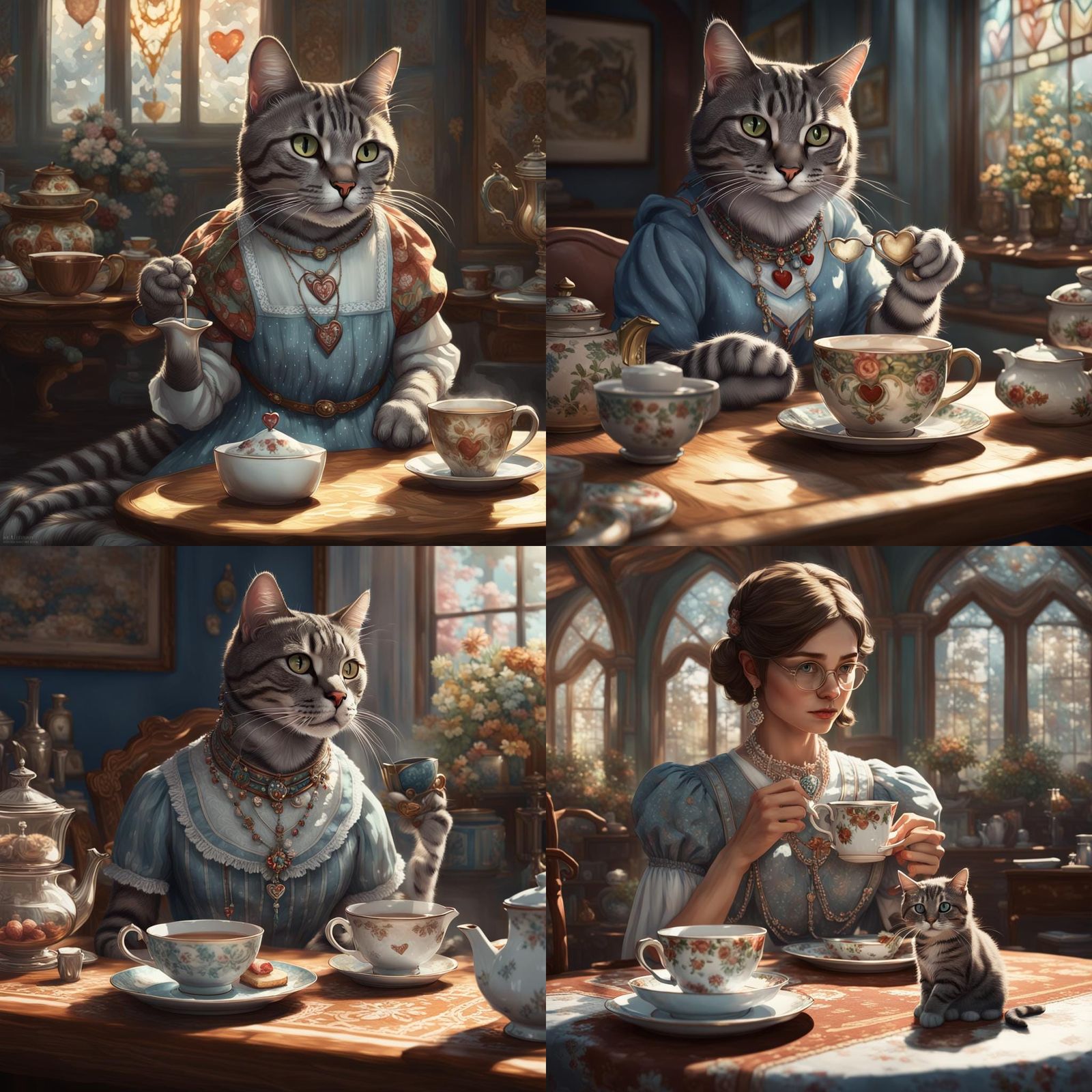 Cat and Woman Tea Party: Detailed Concept Art