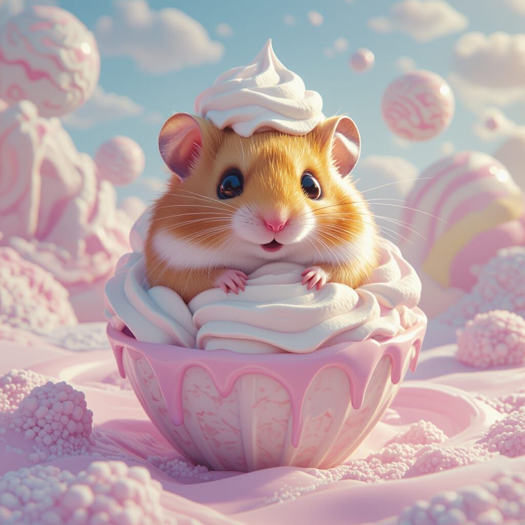 Surreal Hamster Ice Cream Hybrid in Pastel Hues