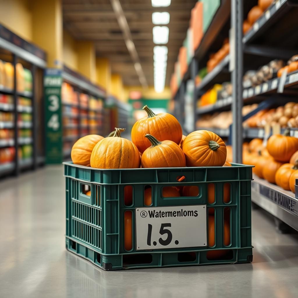 Pumpkins in Watermelon Crate at Supermarket