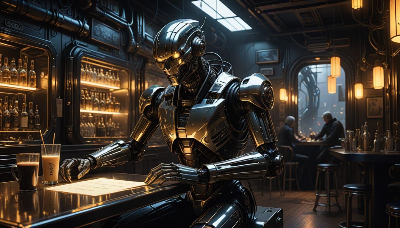 Metallic Robot Sketches in NightCafe's Creative Glow