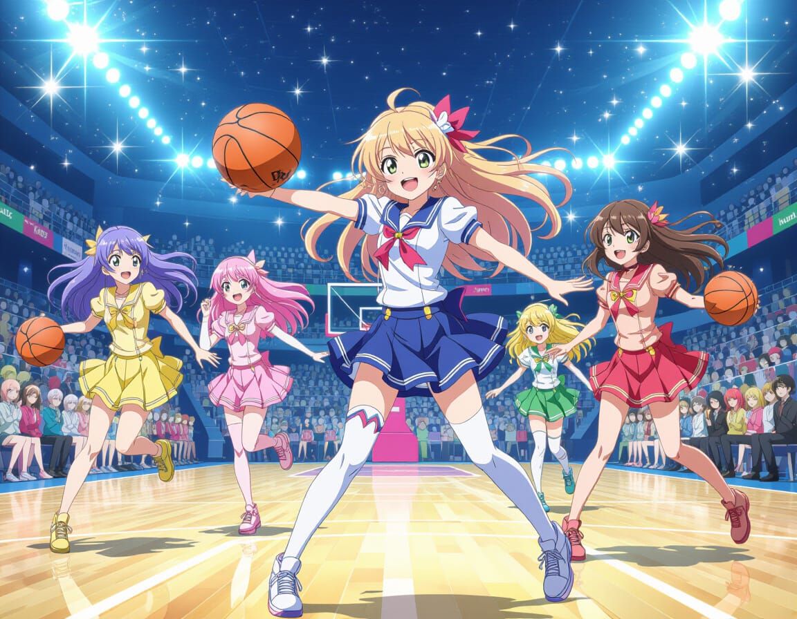 Magical Girls Basketball in Anime Style
