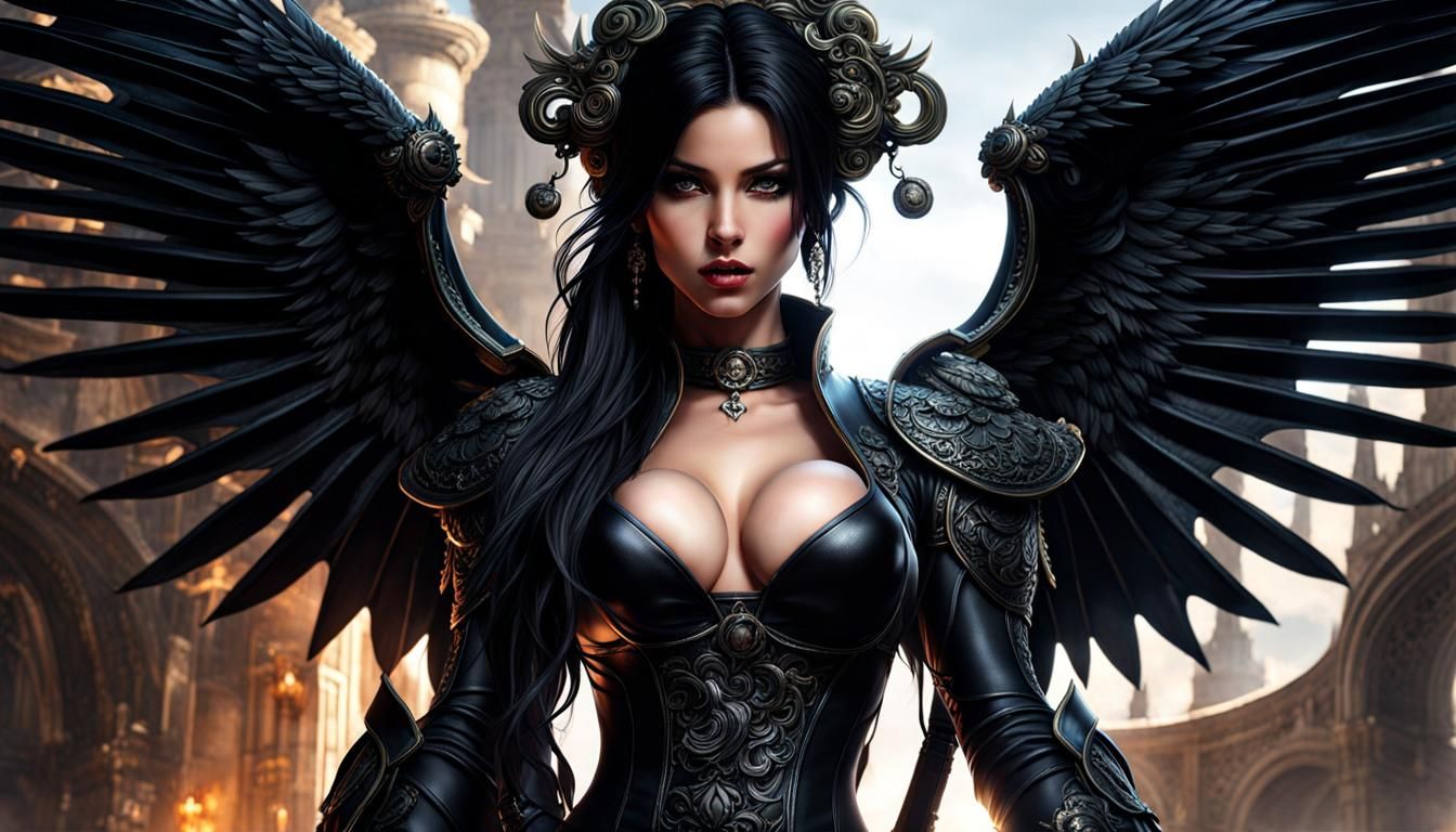 Gothic Angel Portrait in Splash Art Style