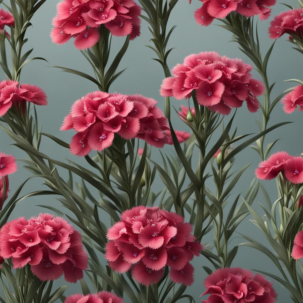 Dianthus Plant Botanical Illustration in Detailed Matte Styl...