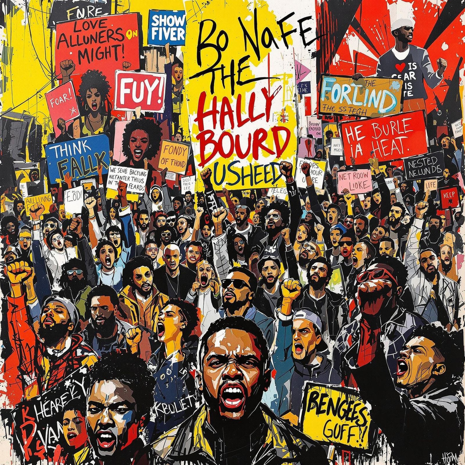 Powerful Protest Scene in Vibrant Street Art Style