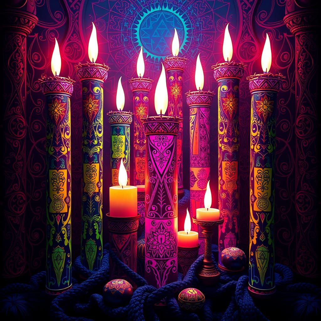 Vibrant Candle Altarpiece in a Dark Fantasy Realm