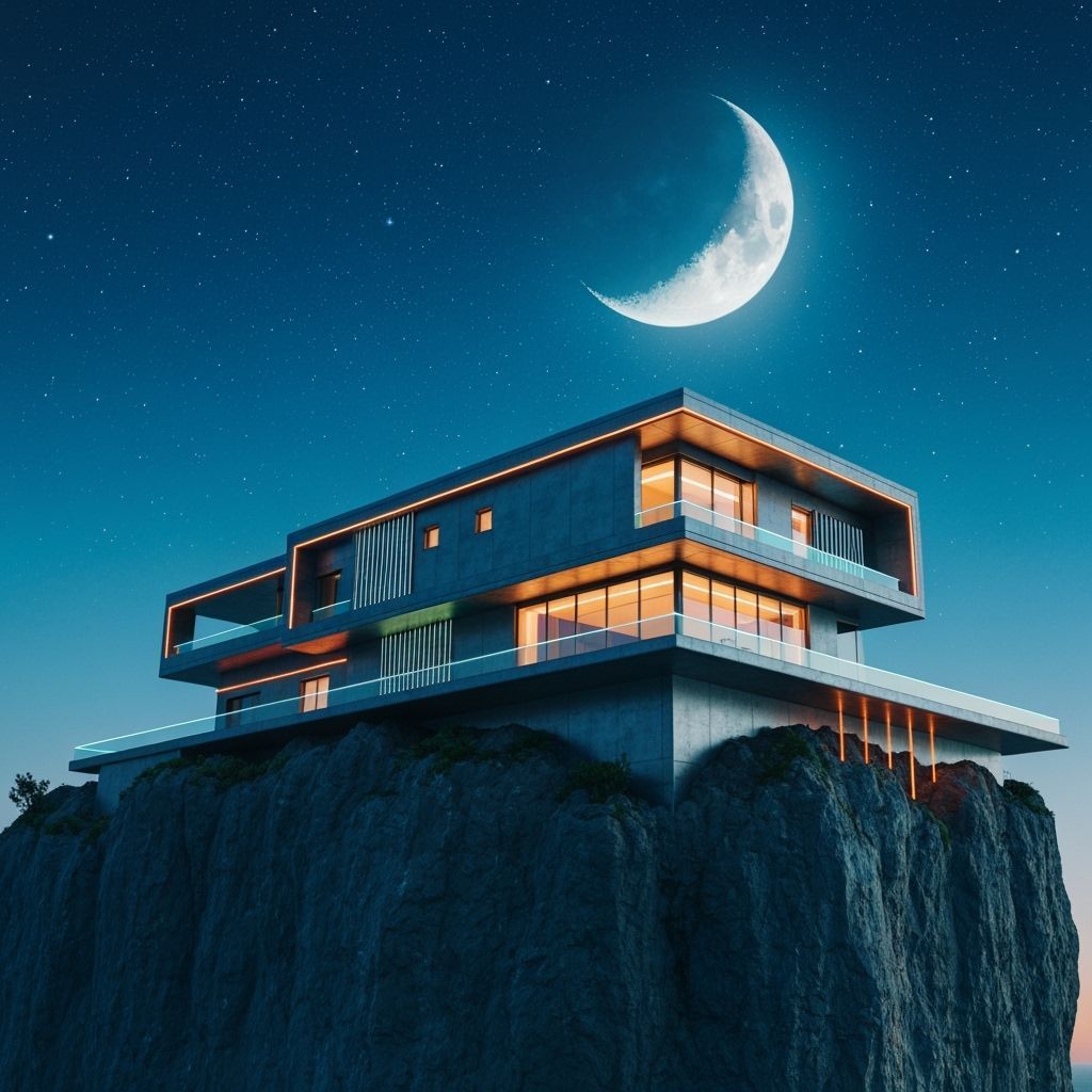 Futuristic Villa on Cliffside under Starry Sky