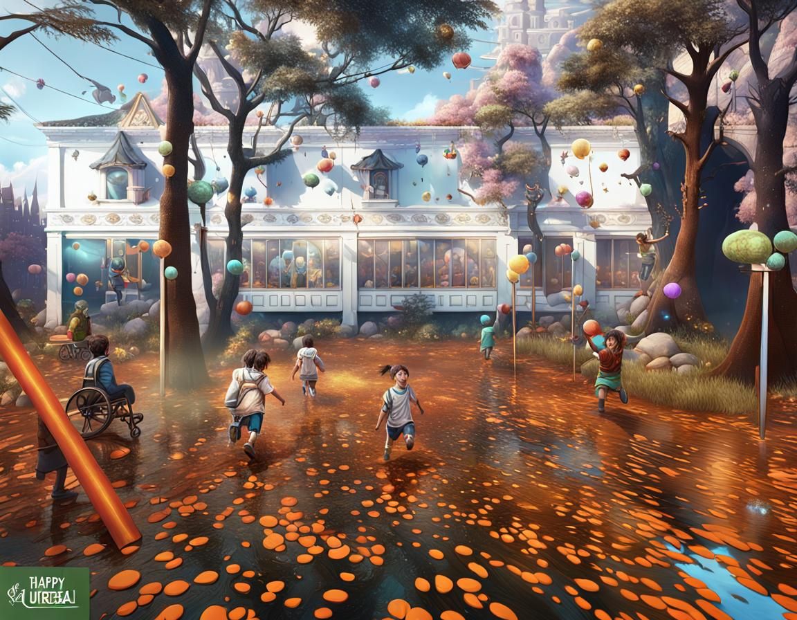 Happy Children in Detailed Matte Fantasy Painting