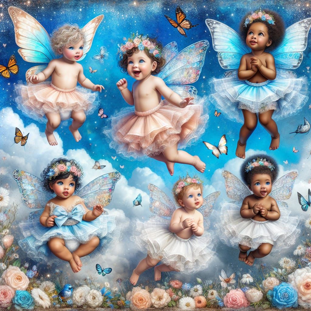 Cherubic Children Soar with Delicate Butterfly Wings in a Wh...