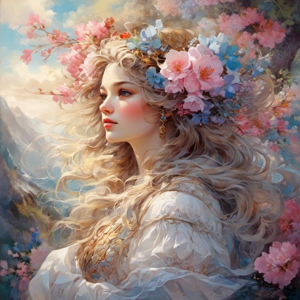 Goddess of Spring in a Magical Fantasy Painting